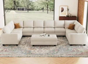Belffin Oversized Modular Sectional Sofa U Shaped Sofa with Storage Ottoman Convertible 10-Seater Velvet Sectional Sofa with Chaises Beige