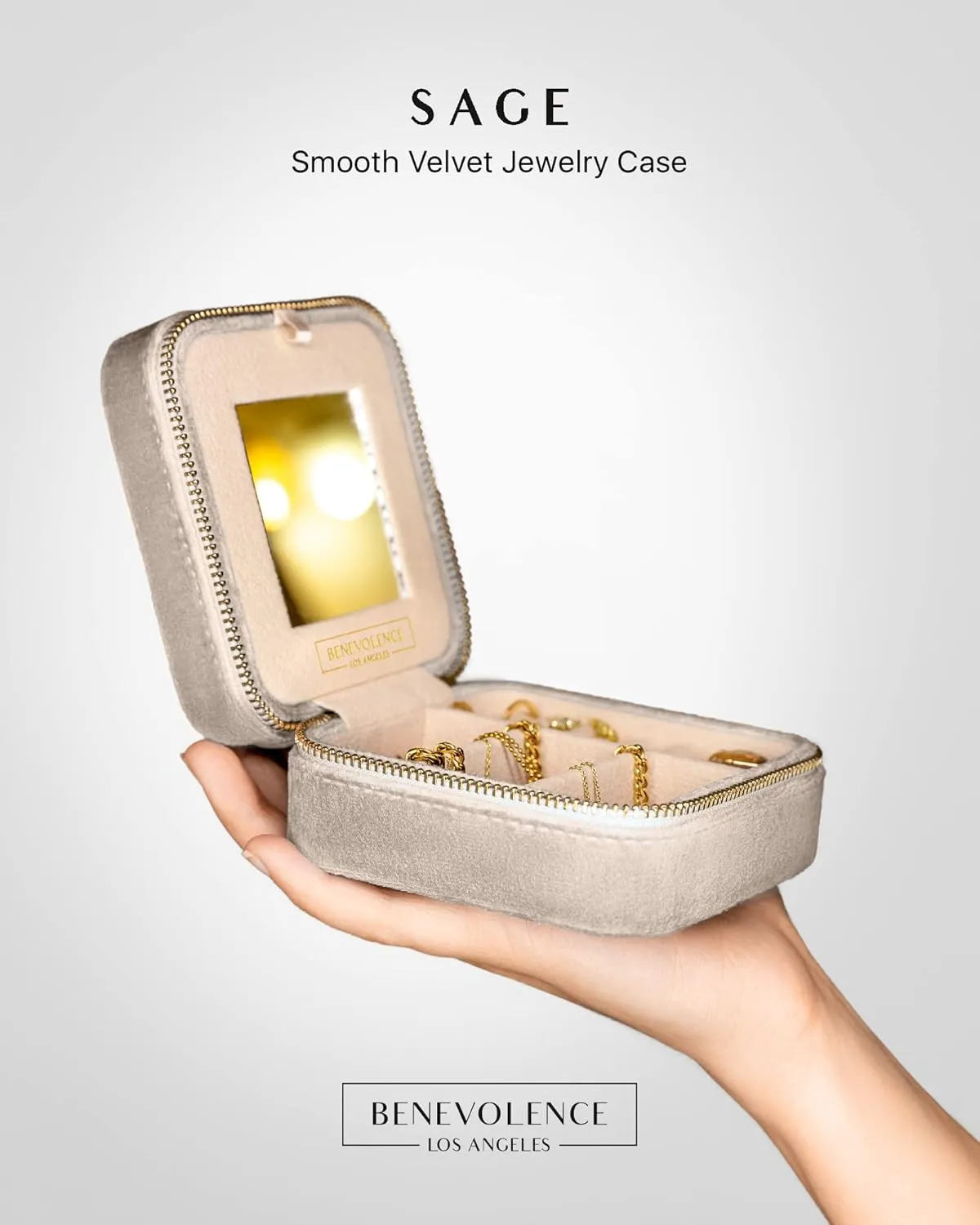 Benevolence LA Plush Velvet Jewelry Box | Travel Jewelry Case Organizer with Mirror | Featured in Oprah's Favorite Things | Best Gifts For Daughter, Girlfriend, Mom | Gifts For Her - Champagne