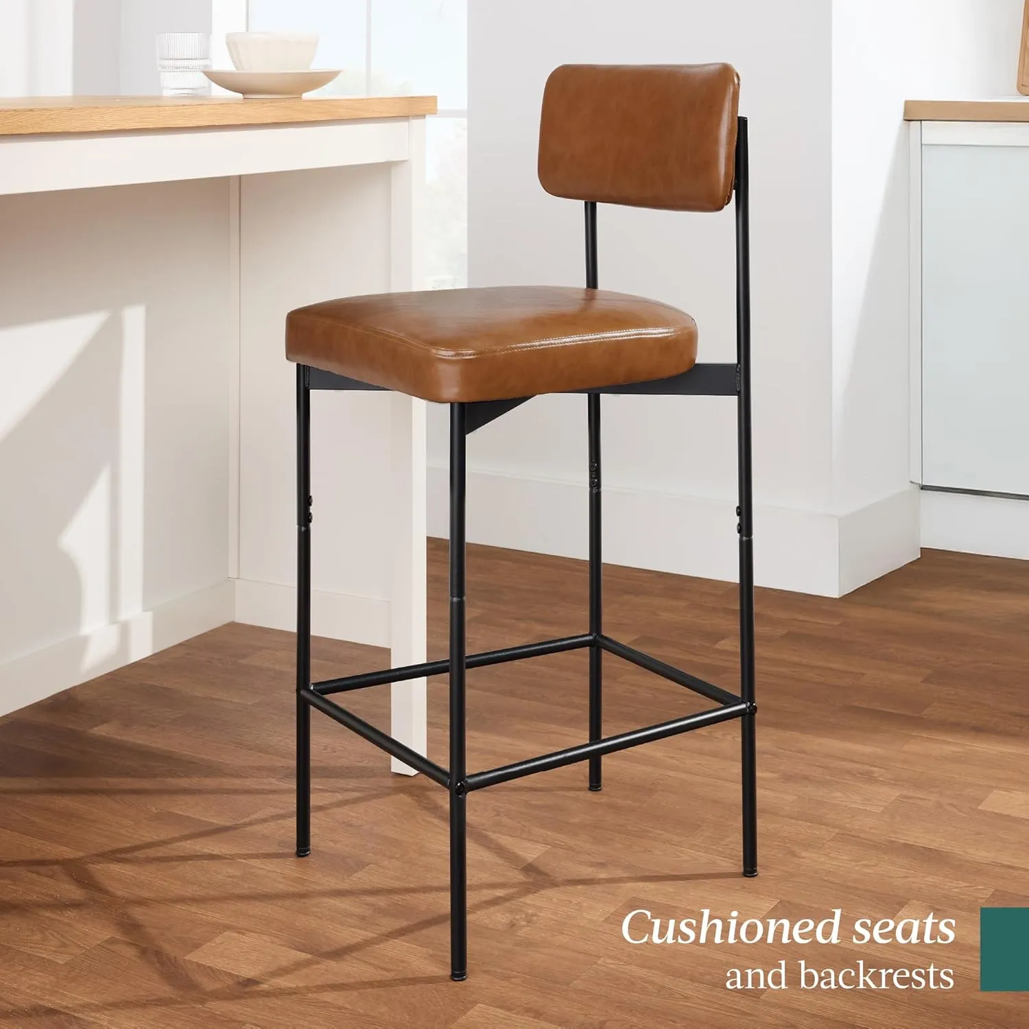 Best Choice Products Set of 3, Armless Counter Height Bar Stools, Modern PU Faux Leather Stools for Kitchen Island, Home, Dining - Camel Brown