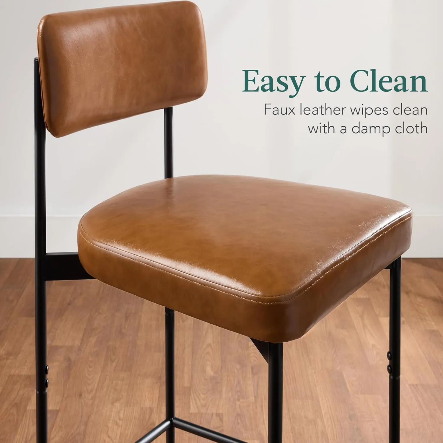 Best Choice Products Set of 3, Armless Counter Height Bar Stools, Modern PU Faux Leather Stools for Kitchen Island, Home, Dining - Camel Brown