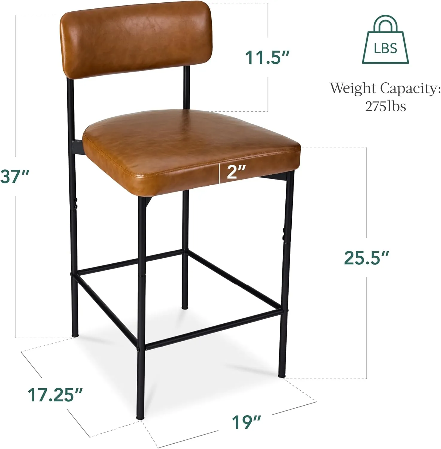 Best Choice Products Set of 3, Armless Counter Height Bar Stools, Modern PU Faux Leather Stools for Kitchen Island, Home, Dining - Camel Brown