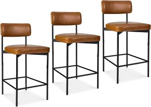 Best Choice Products Set of 3, Armless Counter Height Bar Stools, Modern PU Faux Leather Stools for Kitchen Island, Home, Dining - Camel Brown