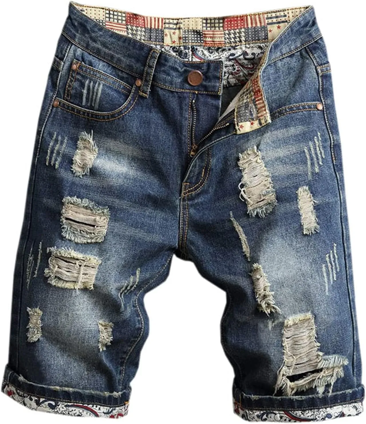 Betusline Mens Jean Shorts Distressed Ripped Denim Shorts Summer Casual Classic Straight Short Jeans