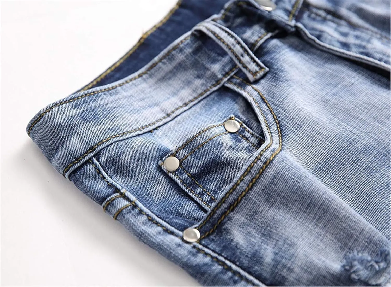 Betusline Mens Jean Shorts Distressed Ripped Denim Shorts Summer Casual Classic Straight Short Jeans