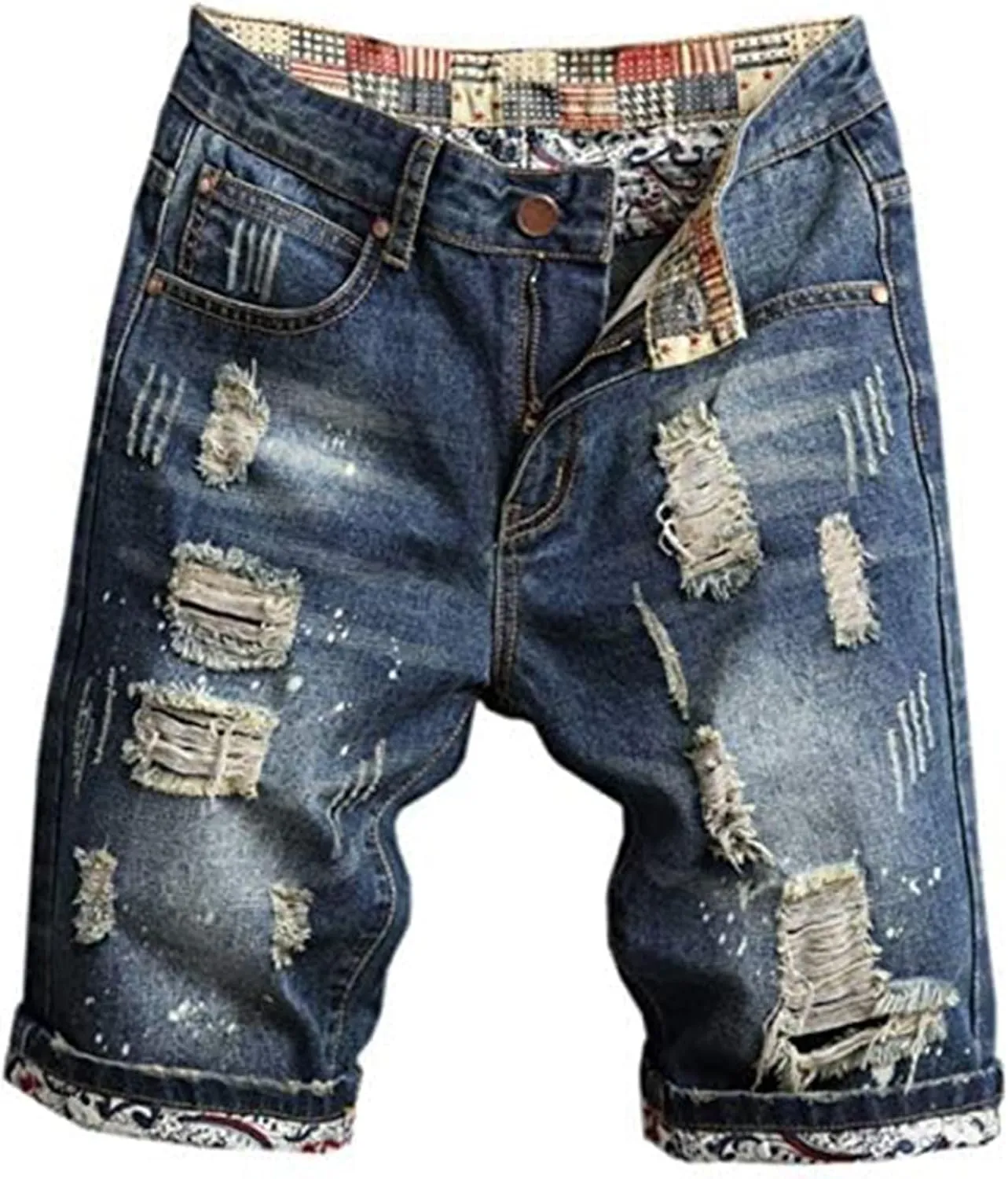 Betusline Mens Jean Shorts Distressed Ripped Denim Shorts Summer Casual Classic Straight Short Jeans