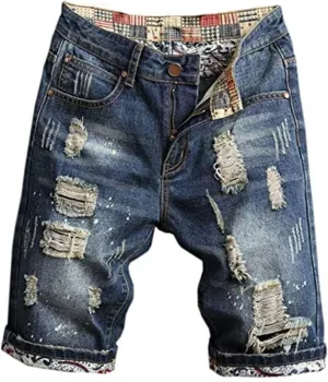 Betusline Mens Jean Shorts Distressed Ripped Denim Shorts Summer Casual Classic Straight Short Jeans