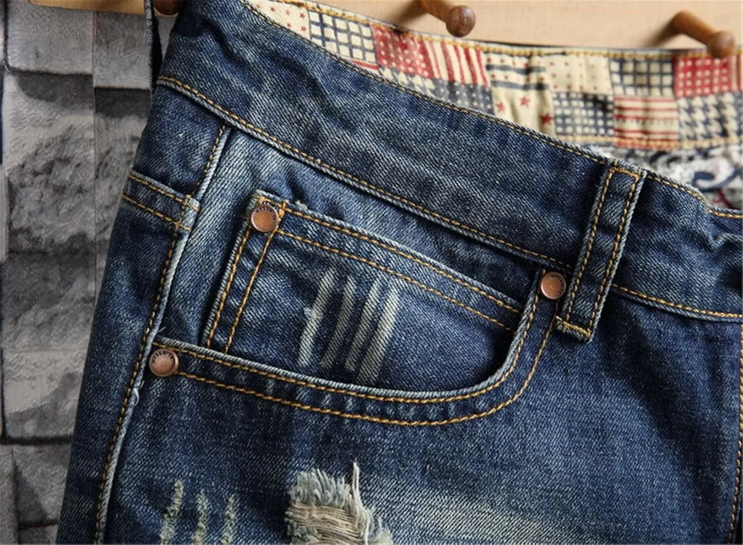 Betusline Mens Jean Shorts Distressed Ripped Denim Shorts Summer Casual Classic Straight Short Jeans