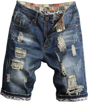 Betusline Mens Jean Shorts Distressed Ripped Denim Shorts Summer Casual Classic Straight Short Jeans