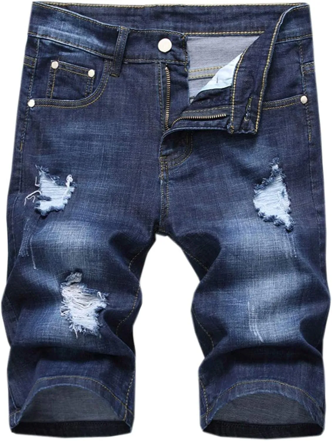 Betusline Mens Jean Shorts Distressed Ripped Denim Shorts Summer Casual Classic Straight Short Jeans