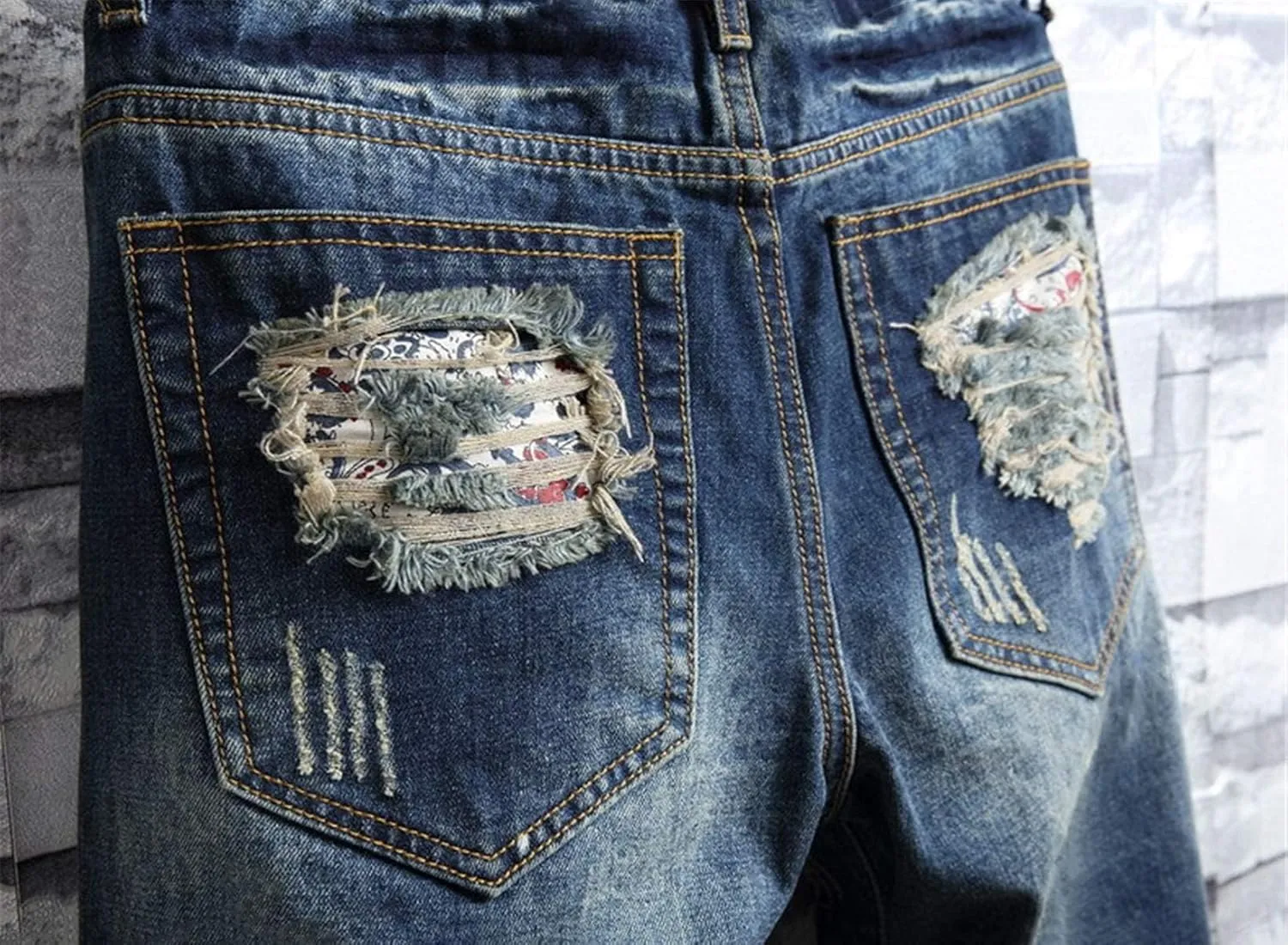 Betusline Mens Jean Shorts Distressed Ripped Denim Shorts Summer Casual Classic Straight Short Jeans