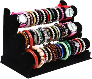 BFYDOAA 3 Tier Velvet Bracelet T Bar Stand Desktop Watch Display Holder Detachable Jewelry Storage Organizer for Bangles Scrunchies Necklaces Anklets
