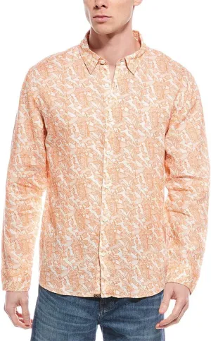 Billy Reid Mens Winslow Linen Shirt, M, Orange
