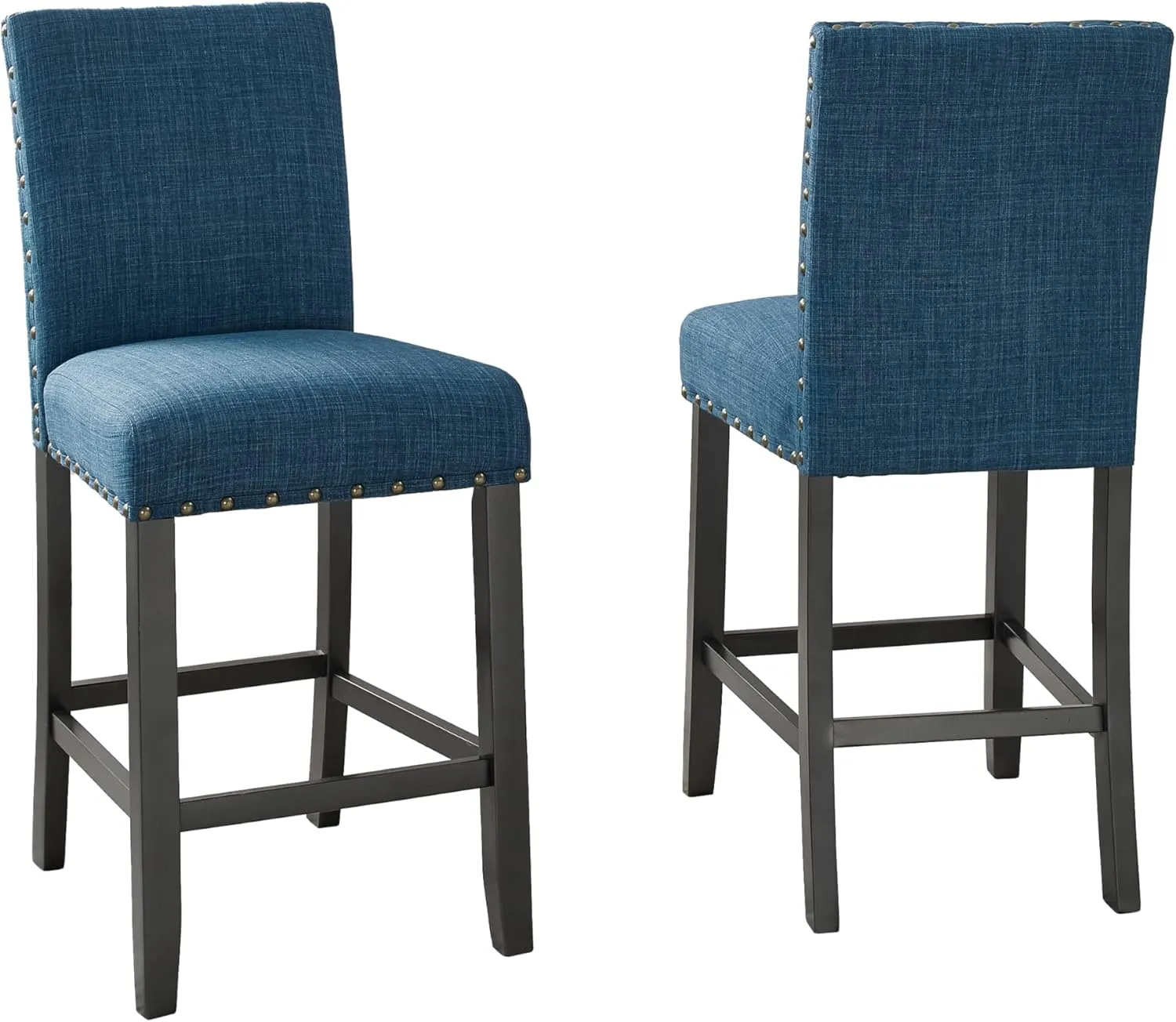 Biony Blue Fabric Counter Height Stools with Nailhead Trim, Set of 2