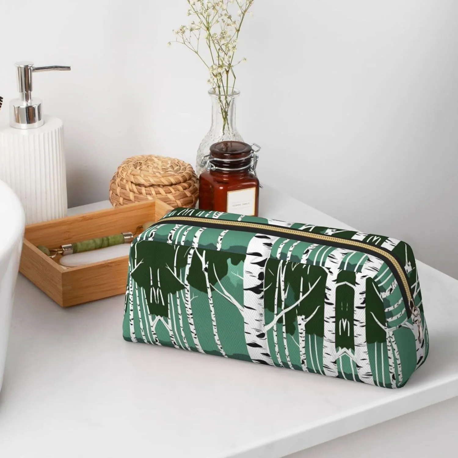 Birch Trees Print Large Capacity Pencil Case,Pencil Pouch With Zipper, Durable Leather Pen Bag For Office, Travel
