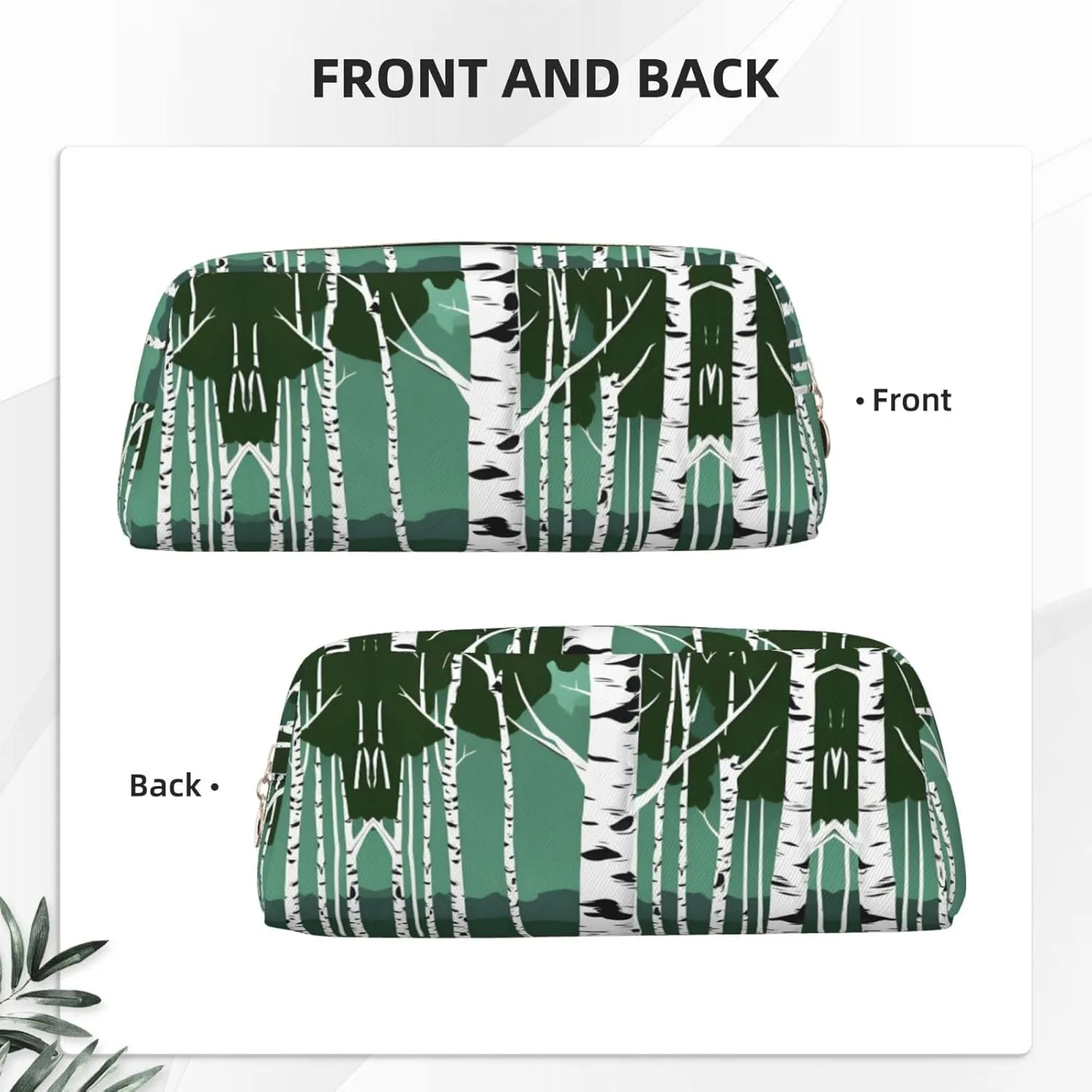 Birch Trees Print Large Capacity Pencil Case,Pencil Pouch With Zipper, Durable Leather Pen Bag For Office, Travel