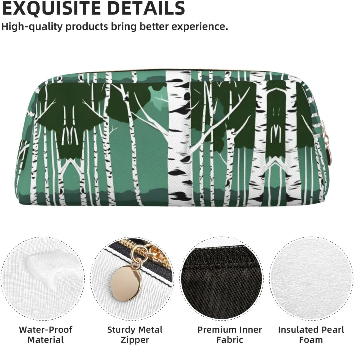 Birch Trees Print Large Capacity Pencil Case,Pencil Pouch With Zipper, Durable Leather Pen Bag For Office, Travel