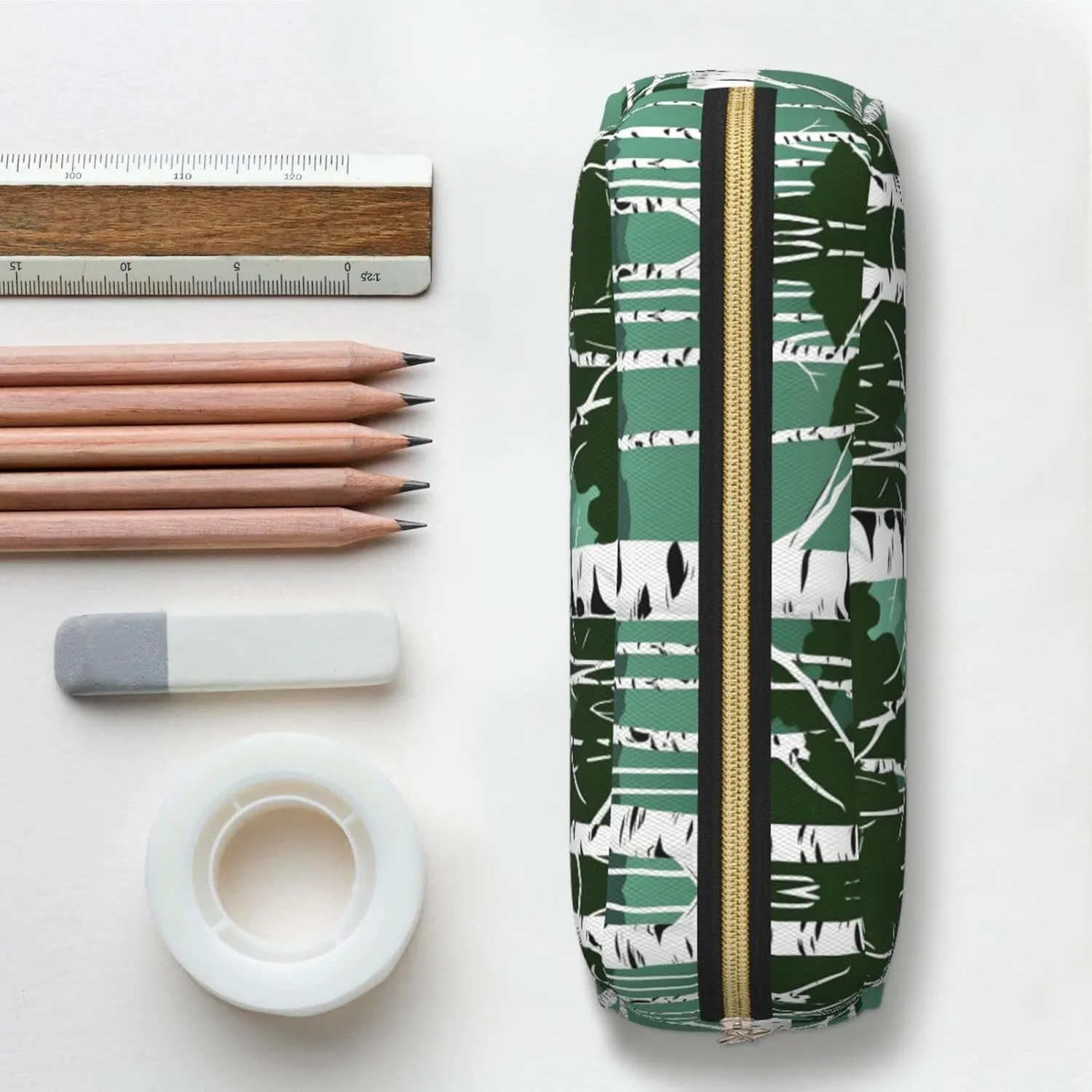 Birch Trees Print Large Capacity Pencil Case,Pencil Pouch With Zipper, Durable Leather Pen Bag For Office, Travel