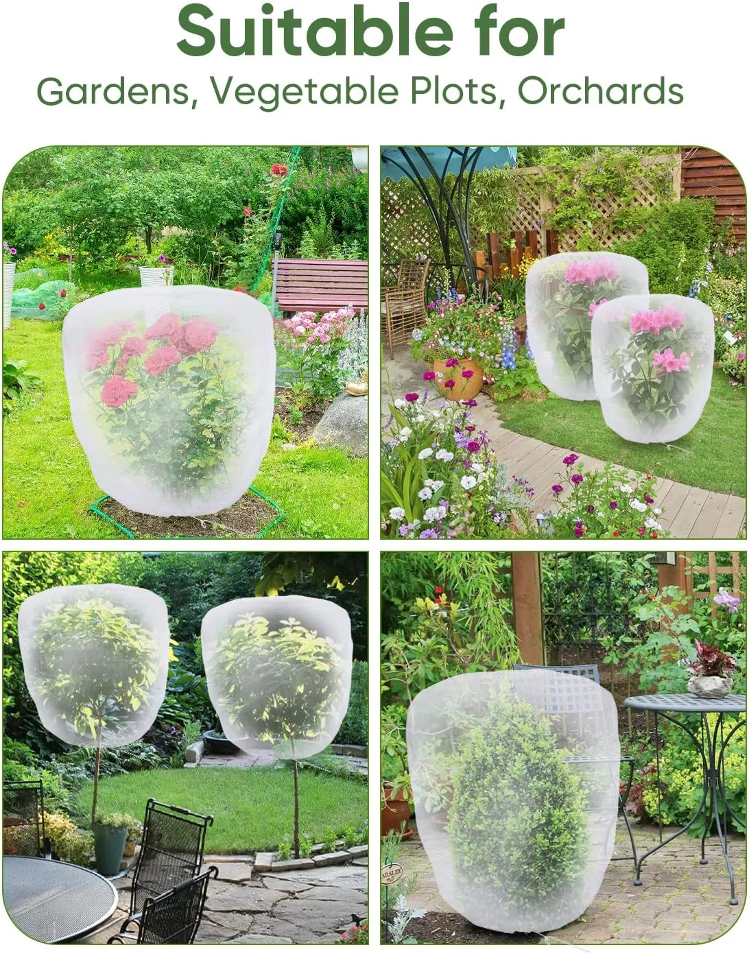 Bird Netting for Garden Protection - 4 Pack Garden Netting Pest Barrier with Drawstring,Mosquito Net Tomato Protective Cover Garden Plant Netting for Blueberry Bushes (5.3Ft x 5.3Ft/4 Pack)