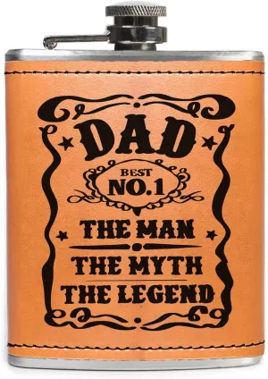 Birthday Gifts for Men, Dad Birthday Gift, Flask for men, 8oz Leather Flask with Funnel, 304 Stainless Steel Whiskey Flask for Dad, Retirement Gifts for Men (Dad2)