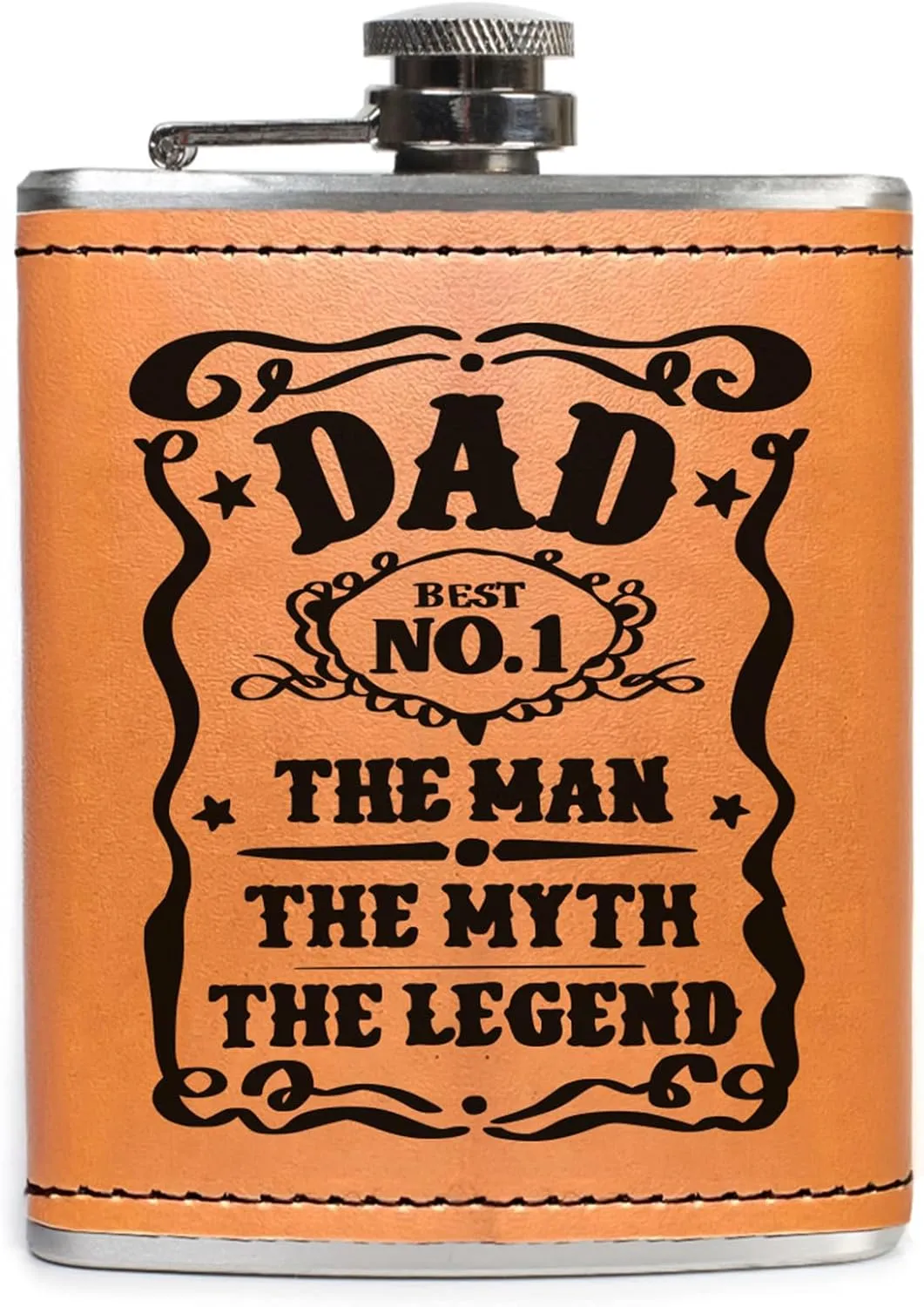 Birthday Gifts for Men, Dad Birthday Gift, Flask for men, 8oz Leather Flask with Funnel, 304 Stainless Steel Whiskey Flask for Dad, Retirement Gifts for Men (Dad2)