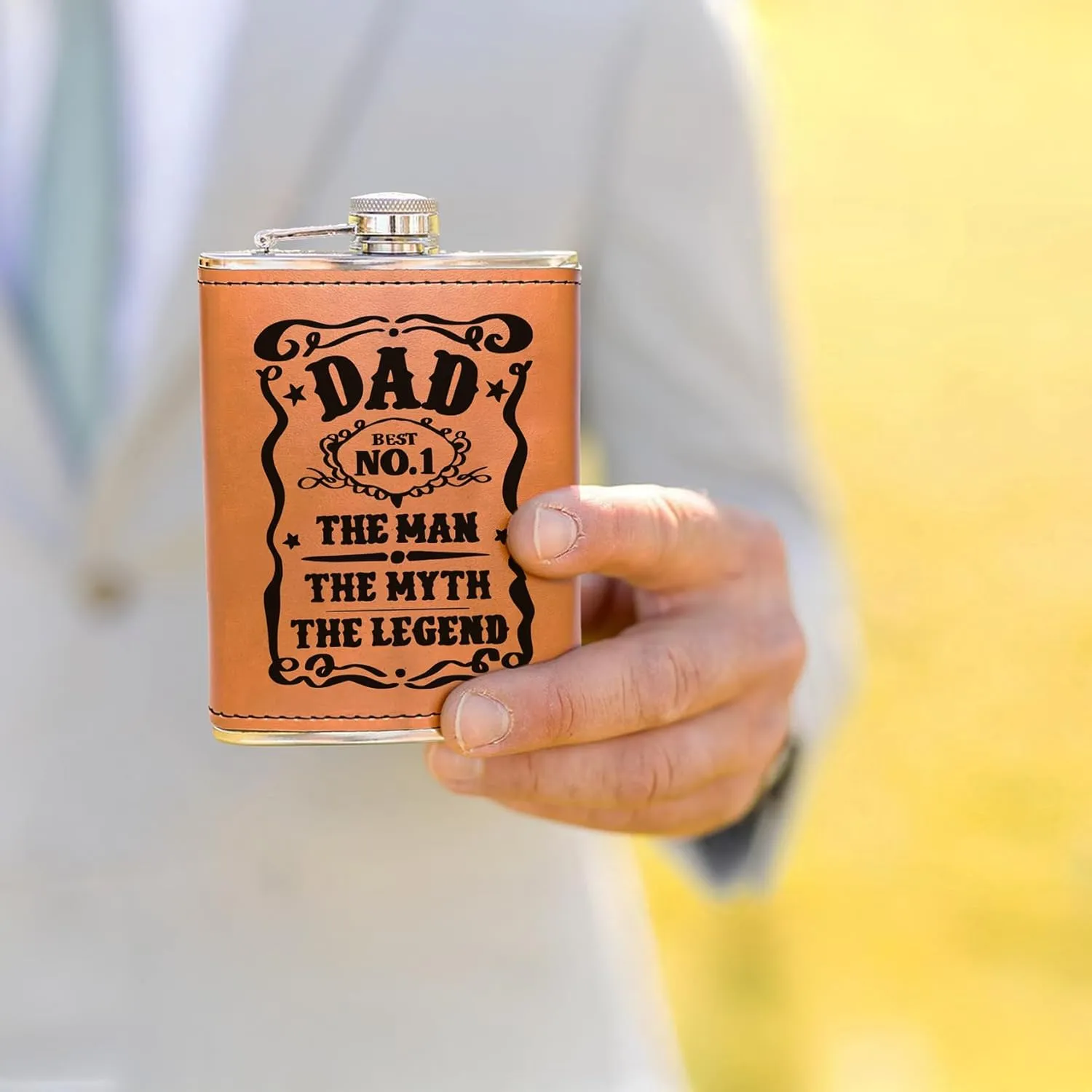 Birthday Gifts for Men, Dad Birthday Gift, Flask for men, 8oz Leather Flask with Funnel, 304 Stainless Steel Whiskey Flask for Dad, Retirement Gifts for Men (Dad2)
