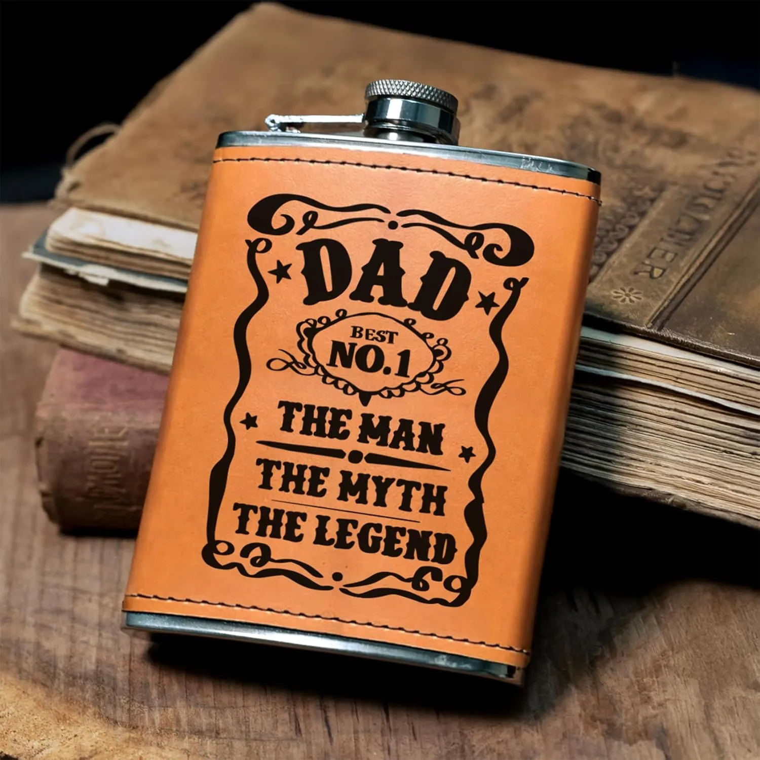 Birthday Gifts for Men, Dad Birthday Gift, Flask for men, 8oz Leather Flask with Funnel, 304 Stainless Steel Whiskey Flask for Dad, Retirement Gifts for Men (Dad2)