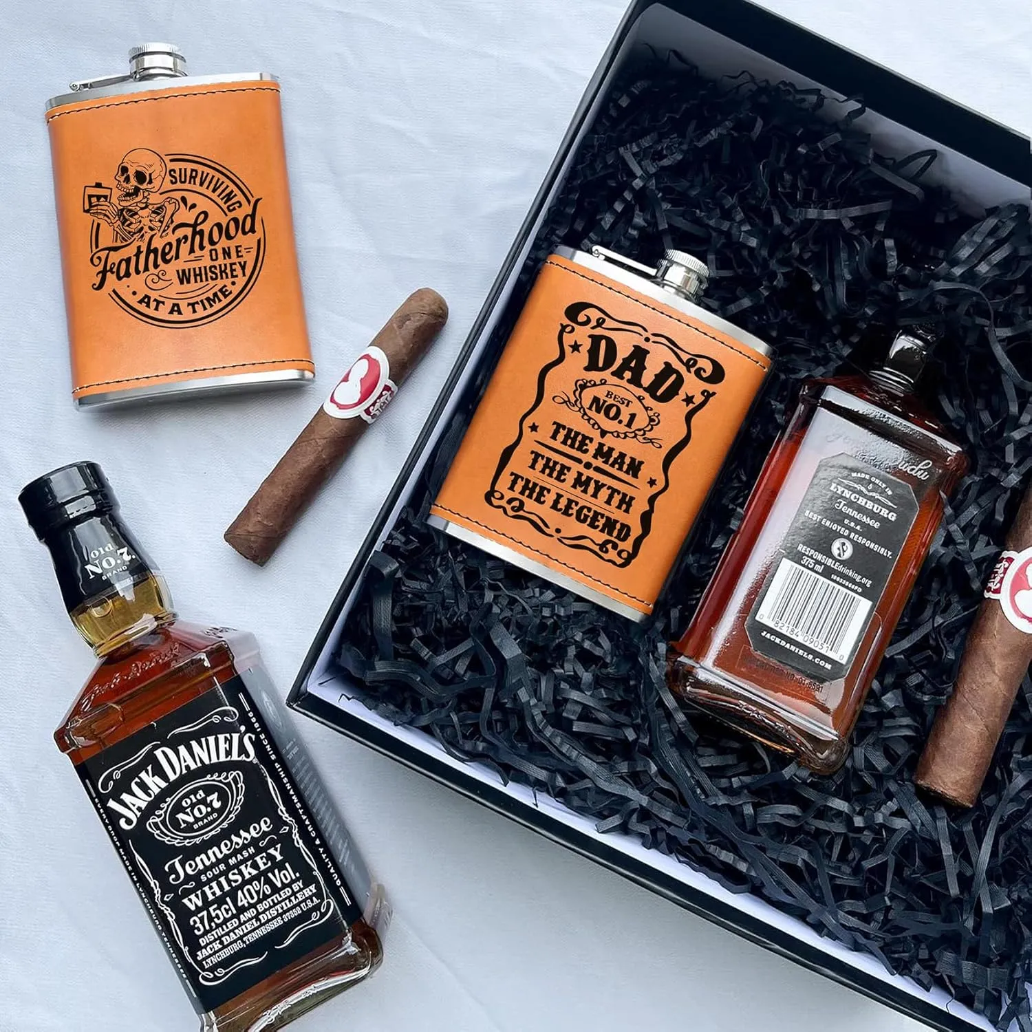 Birthday Gifts for Men, Dad Birthday Gift, Flask for men, 8oz Leather Flask with Funnel, 304 Stainless Steel Whiskey Flask for Dad, Retirement Gifts for Men (Dad2)