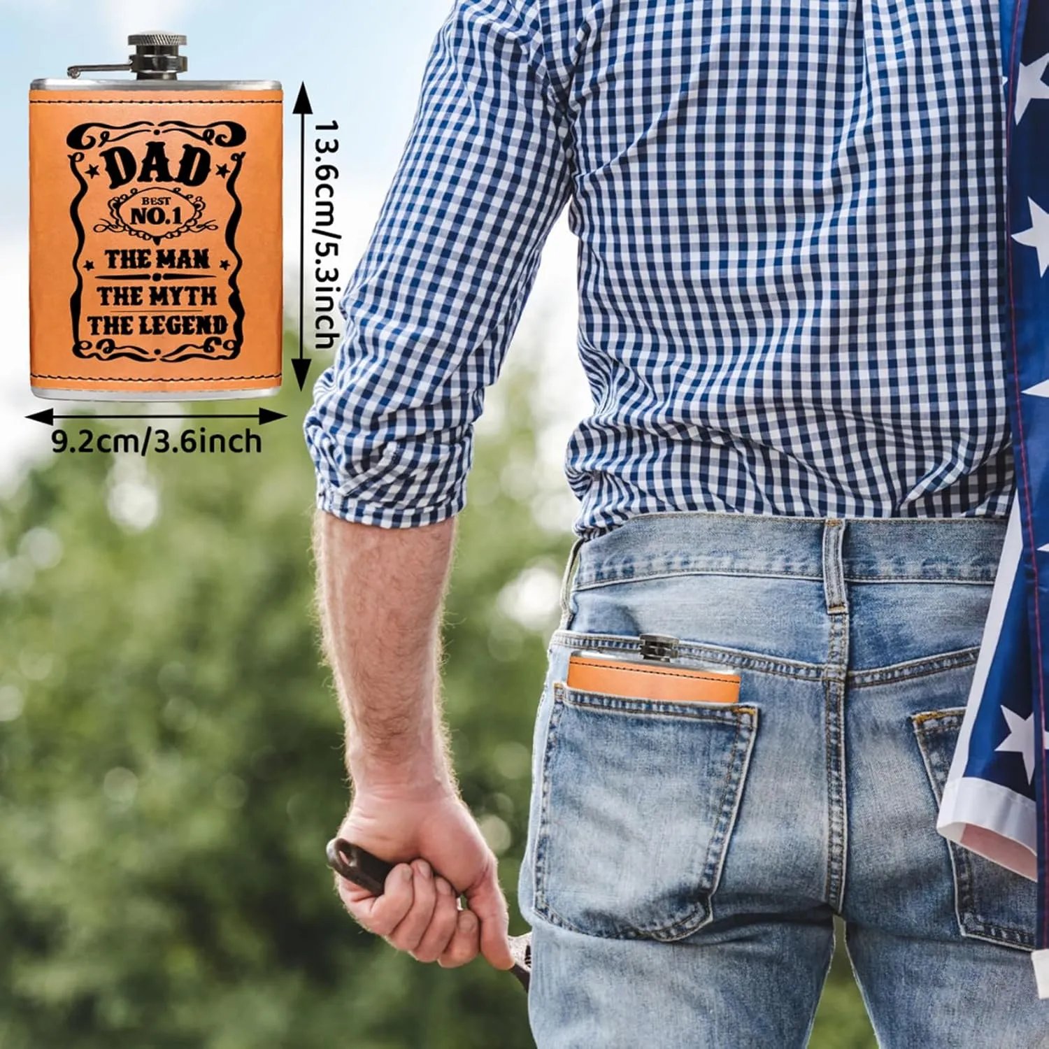 Birthday Gifts for Men, Dad Birthday Gift, Flask for men, 8oz Leather Flask with Funnel, 304 Stainless Steel Whiskey Flask for Dad, Retirement Gifts for Men (Dad2)
