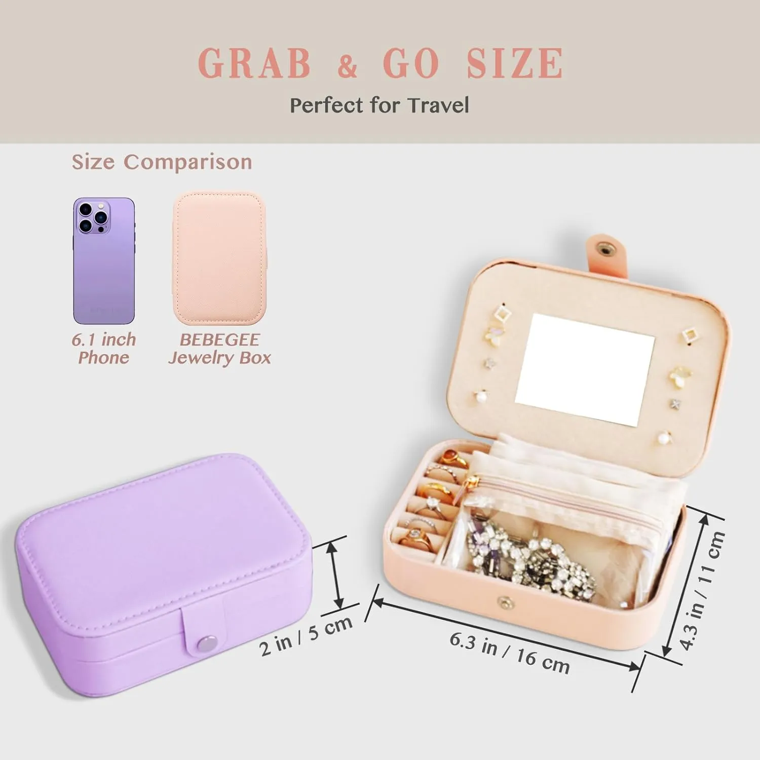 Birthday Gifts for Women-Travel Jewelry Case with [3 Velvet Zipper Pockets] Small Jewelry Box Travel Jewelry Organizer, Best Friend Bridesmaid Gifts Mini Airplane Travel Essentials Accessories(Peach)