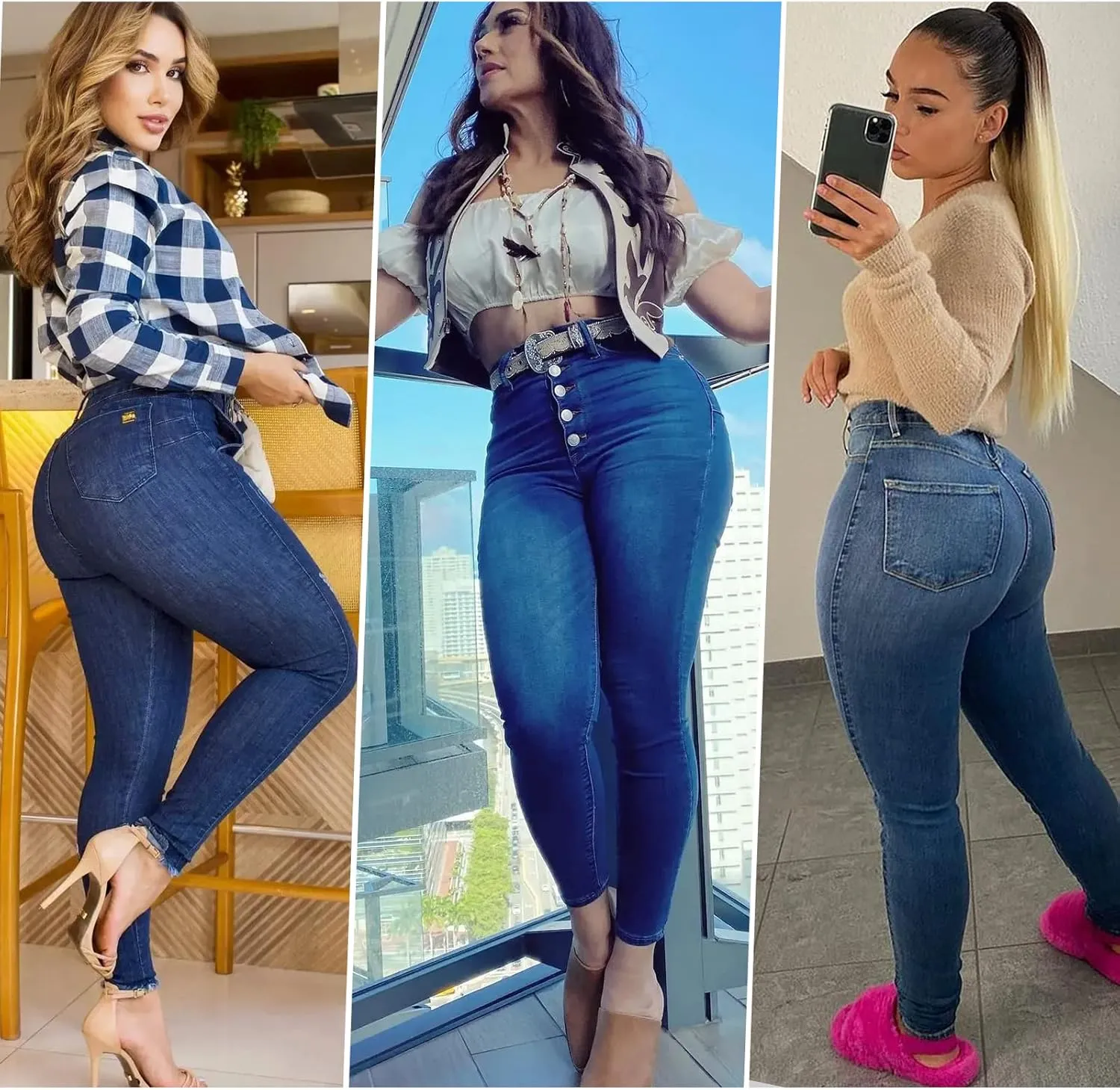 BISUAL Womens High Waisted Butt Lifting Jeans Distressed Stretch Skinny Sexy Colombian Jeans for Women