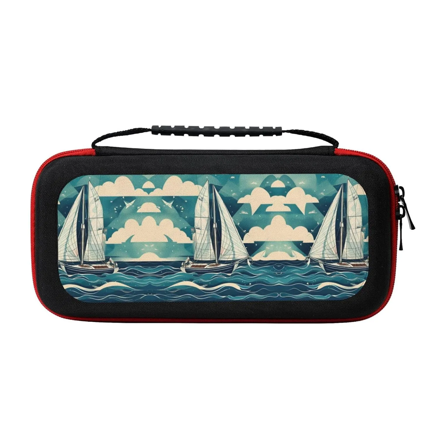 Bkdogkt Ocean Sailboat Print Travel Bag for Switch Cute and Protective Game Storage Bag with 20 Card Slots