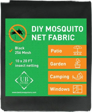 Black DIY Mosquito Net Fabric | 10x20 FT Netting | Insect Cover for Garden, Patio, Outdoor & Windows | Multiple Sizes in Black, White & Green | Raised Bed Screen Mesh Barrier
