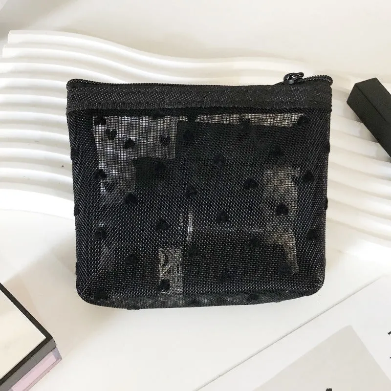 Black Love Mesh Portable Make Up Bag DP25A593