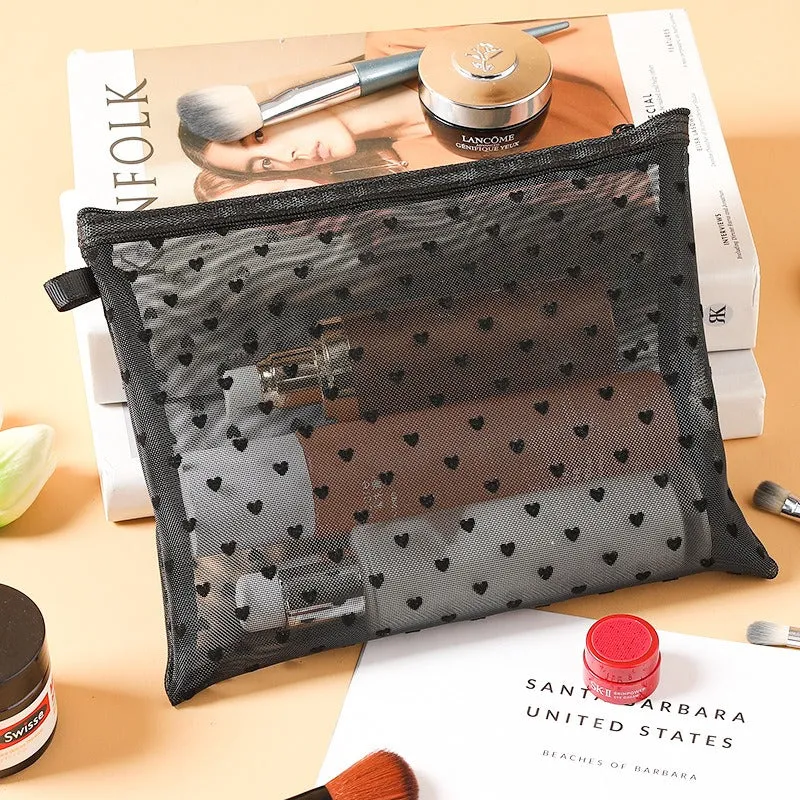 Black Love Mesh Portable Make Up Bag DP25A593