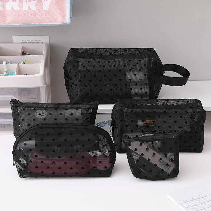 Black Love Mesh Portable Make Up Bag DP25A593