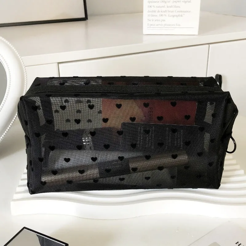 Black Love Mesh Portable Make Up Bag DP25A593