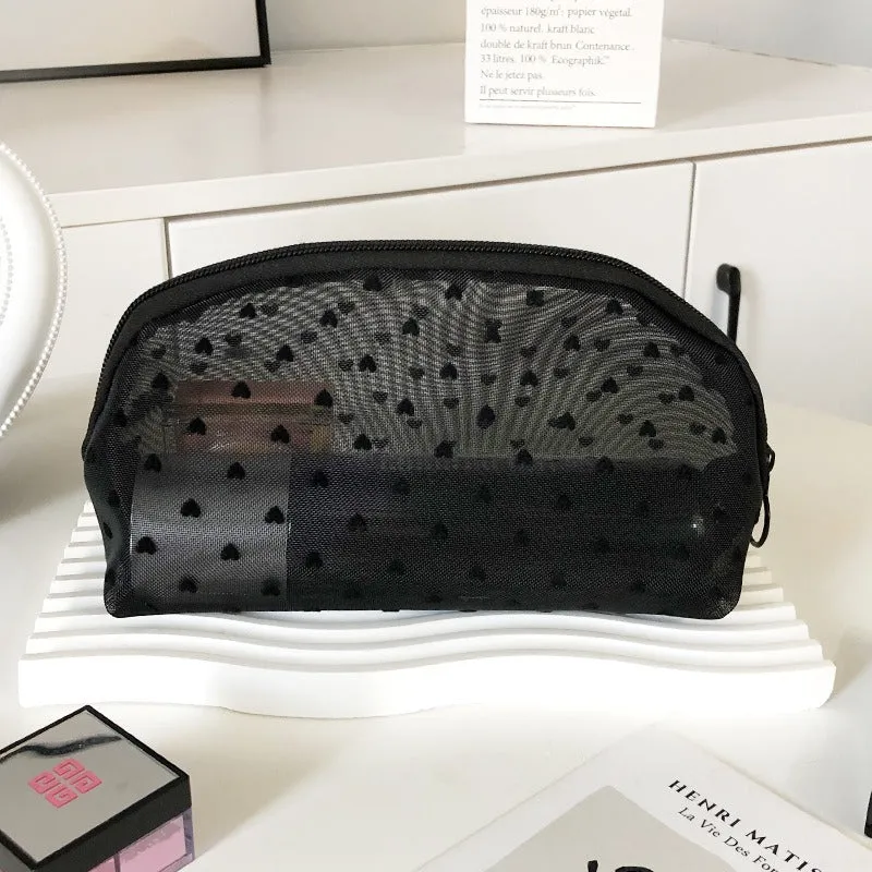 Black Love Mesh Portable Make Up Bag DP25A593