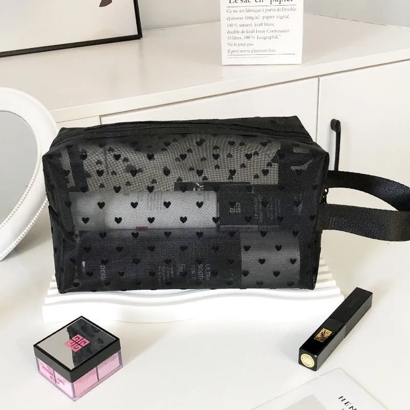Black Love Mesh Portable Make Up Bag DP25A593