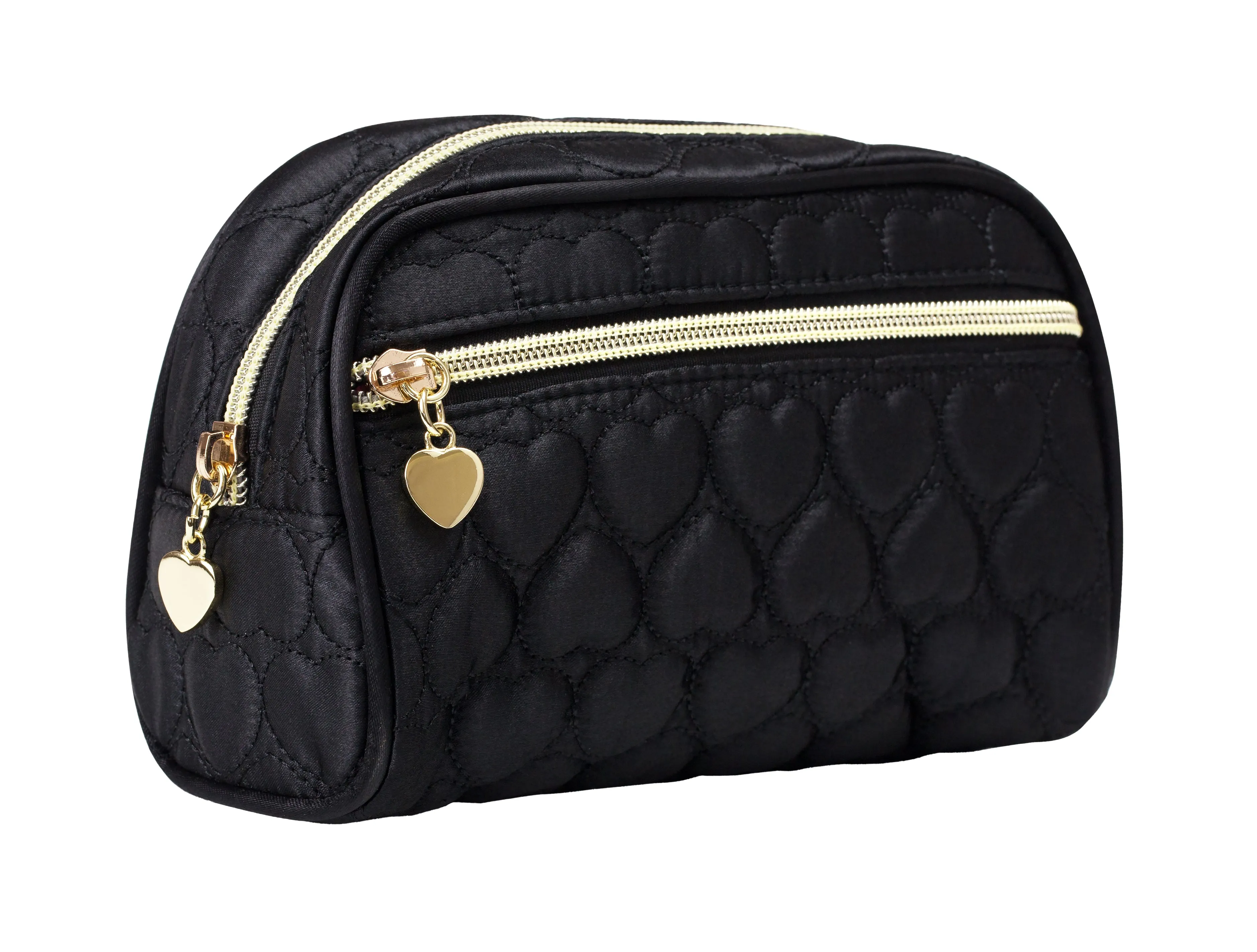Black Quilted Heart Cosmetic Bag