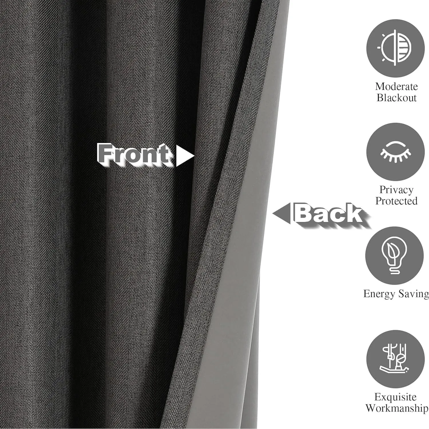 Blackout Linen Textured Curtains, 84 Inches Long, Set of 2 Panels Grommet Top for Living Room,W 52xL 84 Inch, Dark Grey