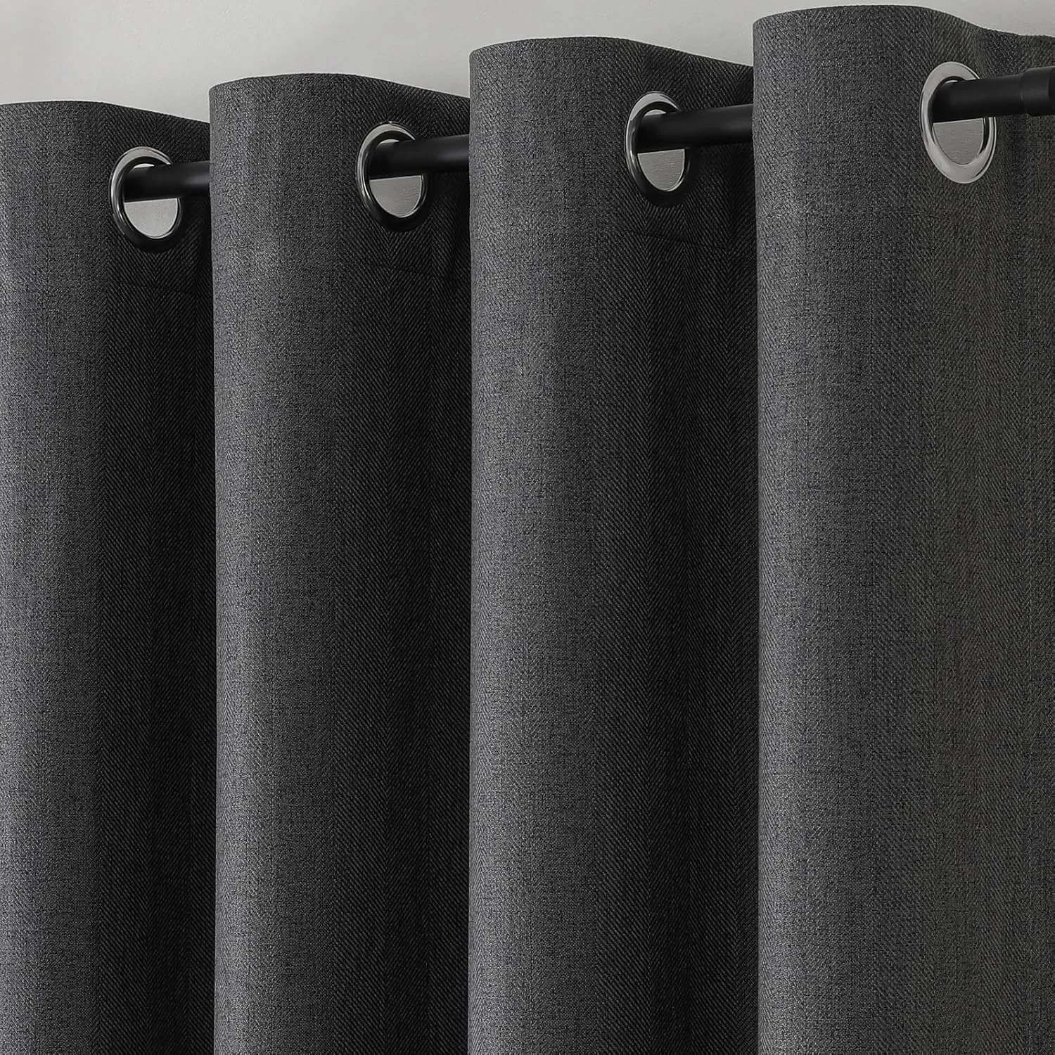 Blackout Linen Textured Curtains, 84 Inches Long, Set of 2 Panels Grommet Top for Living Room,W 52xL 84 Inch, Dark Grey
