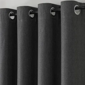 Blackout Linen Textured Curtains, 84 Inches Long, Set of 2 Panels Grommet Top for Living Room,W 52xL 84 Inch, Dark Grey