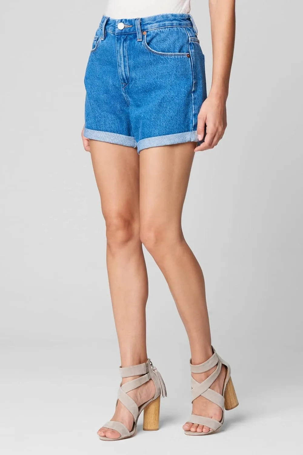 [BLANKNYC] Womens Luxury Clothing High Rise Distressed Denim Shorts, Comfortable & Fitting