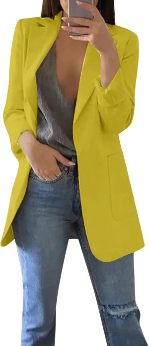 Blazers for Women Long Sleeve Button Open Front Blazer Jacket Solid/Hawaii Print Trendy Suite Coat with Pockets