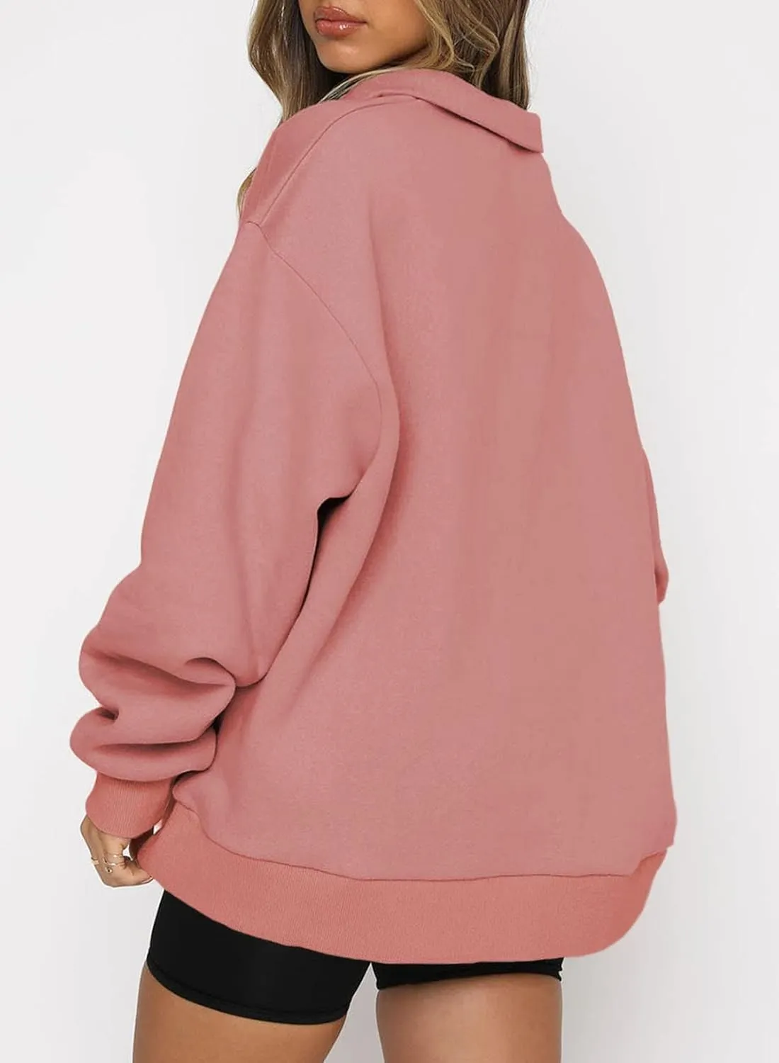 BLENCOT Women Half Zip Oversized Sweatshirts Long Sleeve Solid Color Drop Shoulder Fleece Workout Pullover S-2XL
