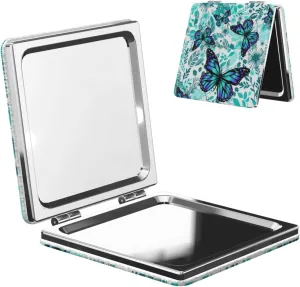 Blue Butterflies Women Mini Cosmetic Mirror Folding Portable Pocket Makeup Mirror