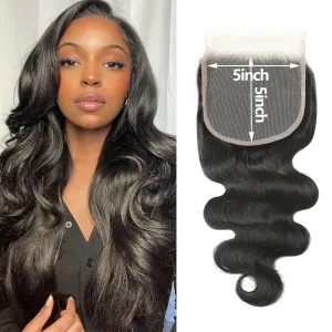 Body Wave 5x5 Transparent HD Lace Closure Human Hair 18 Inch 12A Brazilian Virgin Human Hair Frontal Closure Wave Pre Plucked with Baby Hair Swiss Lace Natural Black