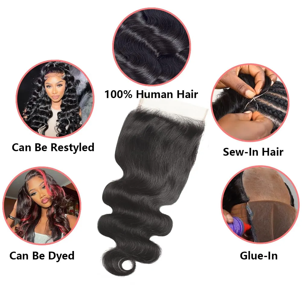 Body Wave 5x5 Transparent HD Lace Closure Human Hair 18 Inch 12A Brazilian Virgin Human Hair Frontal Closure Wave Pre Plucked with Baby Hair Swiss Lace Natural Black
