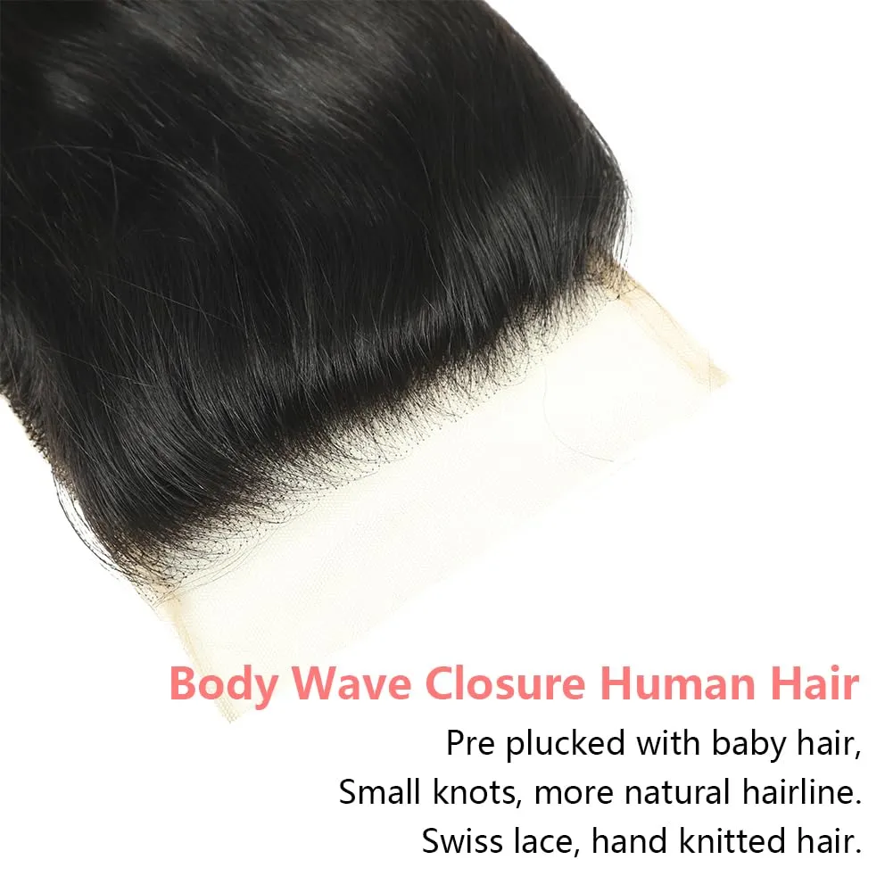 Body Wave 5x5 Transparent HD Lace Closure Human Hair 18 Inch 12A Brazilian Virgin Human Hair Frontal Closure Wave Pre Plucked with Baby Hair Swiss Lace Natural Black