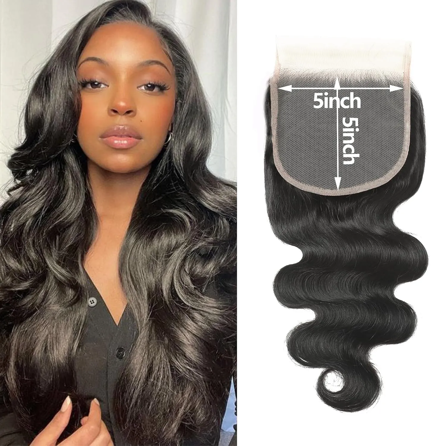 Body Wave 5x5 Transparent HD Lace Closure Human Hair 18 Inch 12A Brazilian Virgin Human Hair Frontal Closure Wave Pre Plucked with Baby Hair Swiss Lace Natural Black